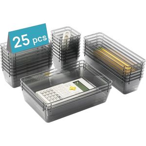 Set di 25 Contenitori e Scatole in Plastica Versatili in 4 Misure, Organizzatori per Cassetti da Ufficio, Vassoi e Accessori per una Conservazione Efficiente - Product Image 1