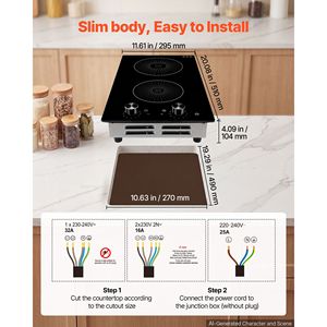 Placa de Inducción de 12 Pulgadas con 2 Quemadores, Estufa Eléctrica Integrada de 220V 3500W, Quemador de Inducción Inteligente para Cocina con 11 Niveles de Potencia, Perilla de Control, para RV - Product Image 5