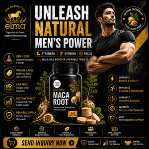 Comprimés à croquer de racine de Maca Elma Food, 60 unités, Halal, naturels, pour la vitalité masculine, l'énergie et le soutien du métabolisme, OEM, marque privée - Product Image 1