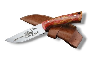 Handmade High Carbon Steel <b>Etching</b> Art Knife with Resin Handle & Leather Sheath Wholesale OEM Fixed Blade Outdoor Knife - Product Image 5