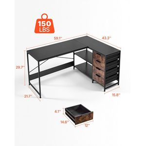 Scrivania per Computer a L Reversibile Moderna ed Elegante da 59 Pollici, Tavolo PC Robusto con Cassetti e Ripiani per Gaming - Product Image 2