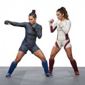 ชุดแรชการ์ด MMA สำหรับผู้หญิง แบรนด์ Prime แขนยาว กางเกงขาสั้น พิมพ์ลายแบบ Sublimation กระชับรูปร่าง ระบายเหงื่อ แห้งเร็ว ยืดหยุ่นได้ดี - Product Image 4
