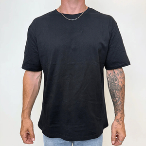 T-shirt OEM vierge en coton épais à col montant et épaules tombantes, personnalisable par sérigraphie, pour homme, style streetwear oversize - Product Image 4