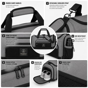 Grey Black Custom Gym <b>Duffel</b> <b>Bag</b> Multi Pocket Travel Holdall Water Resistant Lightweight Polyester Adjustable Shoulder Strap <b>Bag</b> - Product Image 5
