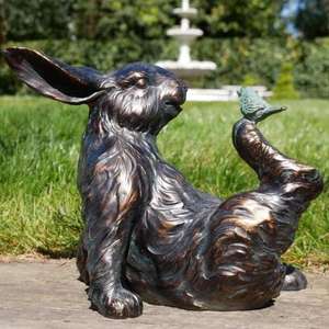 Sculpture de lapin en bronze avec patine verte antique, ornements décoratifs d'oiseaux, prix d'usine pour fournitures événementielles - Product Image 4