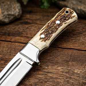 Cuchillo de Camping Premium al por Mayor, Hecho a Mano, de Acero D2, Cuchillo de Caza con Mango de Asta de Ciervo y Funda de Cuero Fino, Cuchillo Vikingo para Exteriores - Product Image 2