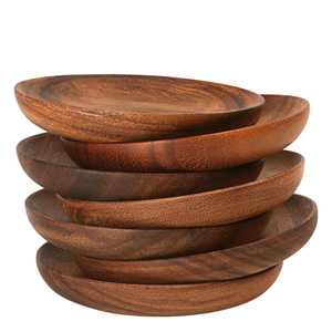 Juego de 5 Bandejas para servir y exhibir platos redondos hechos a mano en madera de acacia para usar en la cocina del hogar o el café Diseño ecológico - Product Image 1