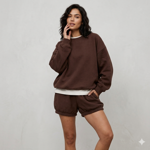 Women Two Piece <b>Mock</b> <b>Neck</b> <b>Top</b> And Shorts Set Soft Fabric Relaxed Shape Easy Wear Daily Casual Clothing - Product Image 1