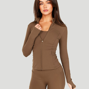 Sweat-shirt zippé à col montant pour femme, coupe ajustée, manches longues, haute qualité, vente en gros personnalisée - Product Image 2