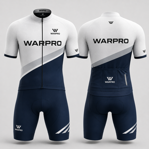WARPRO Cycling Jersey Kit Men's Short Sleeve White <b>Navy</b> Blue Breathable Polyester Sublimation Print Adult Size M - Product Image 1