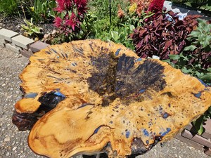 Handcrafted Live Edge Wood Slab Table with Blue Epoxy Resin Outdoor Rustic Furniture <b>Decoration</b> Irregular Shape Durable - Product Image 4