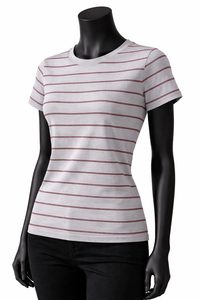 T-shirt en coton rayé pour femme, coupe ajustée, décontracté, manches courtes, col rond, t-shirt basique pour femme, vente en gros, t-shirt de haute qualité - Product Image 3