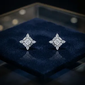 Boucles d'oreilles en or rose 14 carats avec diamants de laboratoire 1,54 ct, taille poire, baguette, princesse, bijoux de luxe pour femme, pour mariage et anniversaire - Product Image 1
