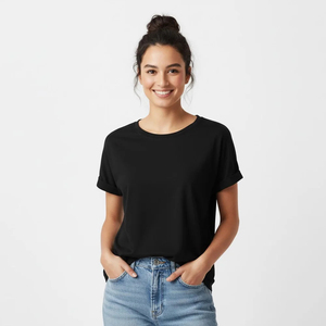 T-shirt pour femme en coton 100% premium de haute qualité, logo personnalisé, uni, coupe slim, manches courtes, respirant, t-shirt uni pour femme - Product Image 1