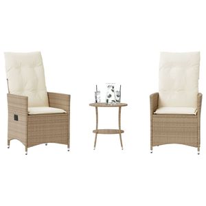 Conjunto de Bistro de 3 Piezas en Poliratán Beige con Cojines, Muebles de Patio - Product Image 1