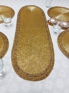 Juego de Camino de Mesa Tejido Dorado con Manteles Individuales, Decoración Rústica para el Hogar, Diseño Ovalado Lavable - Product Image 2