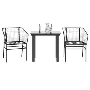 Set da pranzo da giardino con 3 pezzi di vetro in poliestere nero e Rattan elegante collezione - Product Image 1