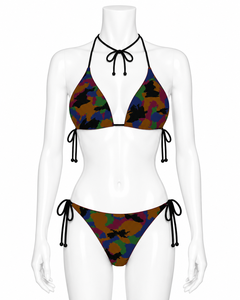 Conjunto de Bikini de 2 Piezas para Mujer, Color Morado Camuflaje, Estilo Halter Bandeau, con Cordón Ajustable en el Lateral, Parte Inferior de Spandex y Poliéster de Secado Rápido, Logotipo Frontal - Product Image 4