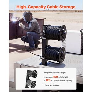 Bobine de câble de soudage robuste - Capacité 150FT 1/0 et 125FT 2/0 en acier thermolaqué - Product Image 2