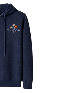 Sudadera con Capucha Azul Marino para Mujer, de Algodón y Felpa, con Bordado Floral, Logotipo Personalizado, Fabricación OEM, Venta al Por Mayor - Product Image 2
