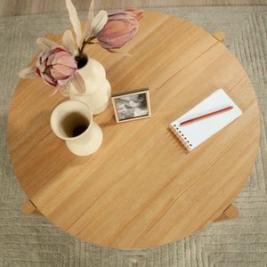 Tavolino da Caffè Rotondo Contemporaneo in Legno con Finitura in Teak Naturale per Soggiorno - Product Image 6