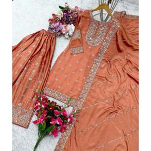 Top hermoso para mujer-Conjunto de Sarara y Dupatta con trabajo de secuencia de bordado - Product Image 1