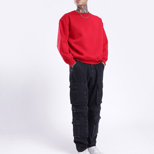 <b>Men</b> Oversized <b>Red</b> O-Neck <b>Sweatshirt</b> Solid Color Regular Sleeve Casual Pullover Cotton Autumn Wear - Product Image 1