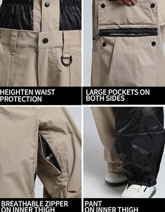 Pantalon cargo ample pour homme, style snowboard, beige, pantalon à jambes larges, ensemble haut à col rond, streetwear adulte, vêtements de ski - Product Image 2