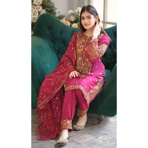 ชุดยูนิฟอร์มโรงพยาบาลสีชมพู ผ้าจอร์เจียต์ปักลายประดับเลื่อม พร้อมกางเกงและผ้าคลุมไหล่ - Product Image 1