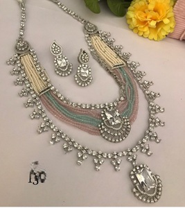 Stylish Classic Best Quality Brass <b>Silver</b> Plated Zircon CZ Layered <b>Necklace</b> Earring <b>Set</b> Engagement Gift Wedding Anniversary - Product Image 2