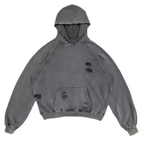Sweat à capuche décontracté pour femme, coupe ample, effet usé, en molleton de coton doux, délavage délavé, ourlet côtelé, poche kangourou, style streetwear décontracté - Product Image 1