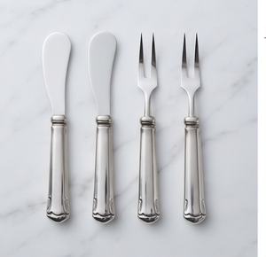 Juego de 4 cuchillos para queso de acero inoxidable, 2 espátulas, 2 tenedores, mangos plateados, aptos para lavavajillas, para uso en la cocina - Product Image 1