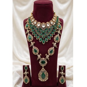 Parure Collier et Boucles d'Oreilles Vintage en Zircon Vert Cristal Plaqué Or pour Femme, Bijoux de Fiançailles, Mariage, Fête, Alliage, Coupe Perle - Product Image 1