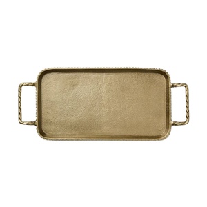 Plateau rectangulaire en métal doré avec poignées, plateau de service décoratif, organisateur, vanité élégante, décoration de mariage - Product Image 1