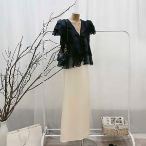 Women Summer Solid Chiffon Ruffle Sleeve Breathable Eco-Friendly <b>Top</b> <b>and</b> High Waist <b>Long</b> <b>Skirt</b> <b>Set</b> - Product Image 1