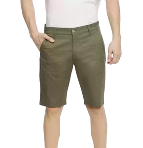 Pantalones Cortos Bermuda de Algodón Verde Oliva para Hombre, Cintura Media, Cordón Ajustable, Color Sólido, Transpirables, Forro Polar, Alta Calidad, Logotipo Frontal - Product Image 1