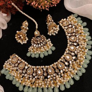 Fashion Artificial Jewellery Gold Plated Stainless Steel Luxury Small Pearl <b>Beaded</b> Necklace and Earring Jewelry <b>Sets</b> for Women - Product Image 2