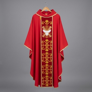 Chasuble de prêtre brodée rouge, robe médiévale, cape catholique en polyester, costume de cérémonie religieuse, costume d'Halloween - Product Image 1