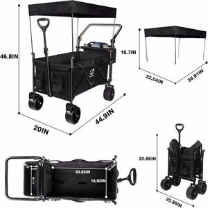 Carrello Pieghevole con Tettuccio Rimovibile, Grandi Ruote per Ogni Terreno, Freno Regolabile per Uso Intensivo e Applicazioni in Spiaggia - Product Image 3