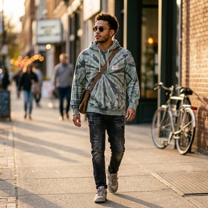 Sudadera con Capucha para Hombre, Color Verde Salvia y Gris, Estilo Tie Dye, Personalizada, Streetwear, Oversize, Unisex, Felpa Suave, OEM, ODM, Ropa al por Mayor - Product Image 4