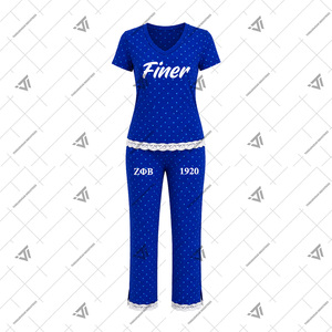Vêtements de sororité grecque Zeta Phi Beta en gros, ensemble de pyjama pour femmes à pois avec bordure en dentelle, vêtements de nuit personnalisés, ensemble de détente 2 pièces - Product Image 2