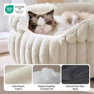 Cama Redonda para Gatos Pequeños, Lavable, Linda Cama para Mascotas de Interior, Cama para Gatitos de Pana Súper Suave con Base Antideslizante, 20''x20''x8'' - Product Image 3