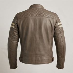 เสื้อแจ็คเก็ตมอเตอร์ไซค์สำหรับผู้ชาย หนังแท้ เสริมแผ่นป้องกันข้อศอกและไหล่ ดีไซน์สปอร์ตทันสมัย ชุดป้องกัน - Product Image 2