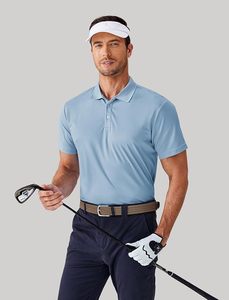 Polo en piqué bleu clair à manches courtes pour homme, coupe classique, couleur unie, boutons sur le devant, haut décontracté en coton tricoté - Product Image 3