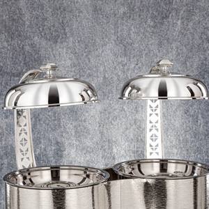 ถาดอุ่นอาหารสองชั้นแบบหรูหรา ทำจากสแตนเลสสตีลรักษ์โลก ผลิตด้วยมือ พร้อมขาตั้งแบบตัดด้วยเลเซอร์ ฝาปิดแบบแขวน เหมาะสำหรับบุฟเฟ่ต์และงานจัดเลี้ยง - Product Image 5