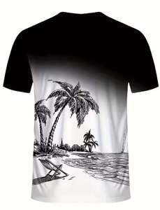 Conjunto de Camiseta y Pantalones Cortos con Estampado de Palmeras Tropicales para Hombre, Cuello Redondo, Secado Rápido, Ropa Casual de Verano, Tejido de Punto con Estampado por Sublimación - Product Image 3