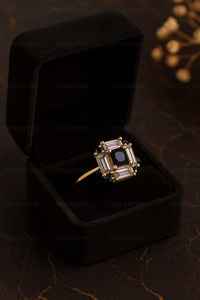 Top Quality 925 Sterling Silver Art Deco Geometric <b>Ring</b> Emerald Cut Black Onyx & Champagne Zirconia <b>Statement</b> Jewelry For Women - Product Image 5