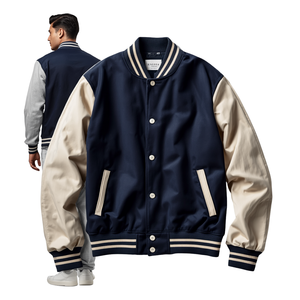 Unisex Modern Hooded Breathable Winter Color Block Wool/Polyester Varsity Jacket - Product Image 4