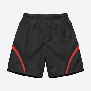 Short de sport décontracté pour homme en polyester tricoté 120 GSM, coupe-vent, noir et rouge avec empiècements contrastants - Product Image 2