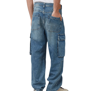 Men's Washed Denim Cargo Jeans Mid Waist Loose Casual <b>Boot</b> Cut Long Versatile Outdoor Denim <b>Pants</b> For Men - Product Image 2